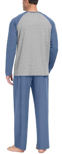 PrinStory Men's Pajama Set Sleepwear Pjs Lightweight Long Sleeve Shirts and Bottoms Soft Comfy Sleep Sets S-4XL3