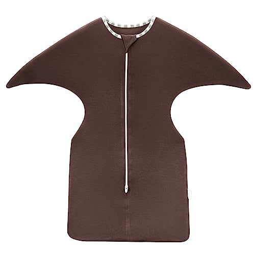 Image of ZIGJOY Shark-Fin Transition Swaddle - Soft Baby Wearable Blanket 95% Bamboo Fiber Self-Soothing Sleep Sack, 0.5 TOG, Brown, 0-3 Months