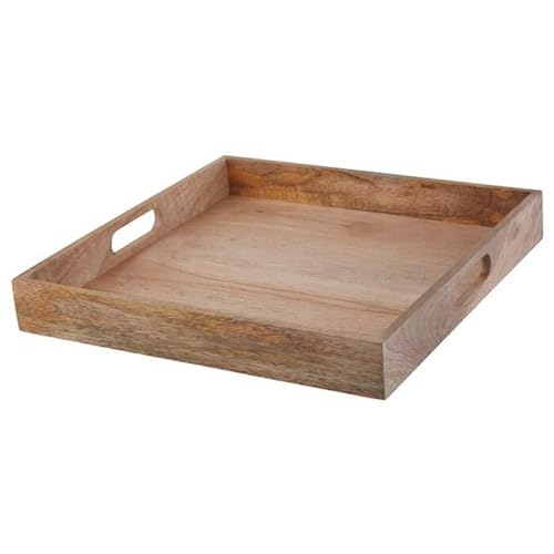 Image of Mango Wood Hamdan Large Serving Tray, Tray With Cutout Handles, Rectangle Butler For Breakfast In Bed, Coffee Table Decor, Party (Natural Sqaurerectangular)