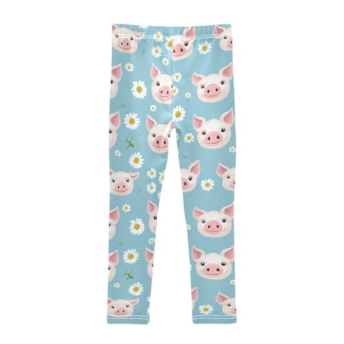 Cute Pigs Daisy Girls' Leggings Toddler Doodles Flowers Blue Kids Yoga Pants Dance Active Tights 4T2