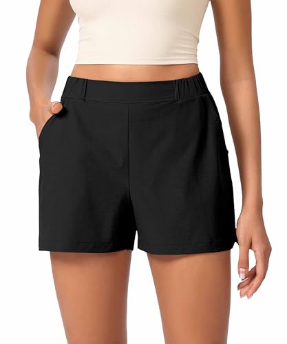 ODODOS Stretch Woven Relaxed Shorts for Women Elastic High Waist Summer Lightweight Casual Shorts with Pockets