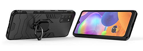 Image of FitSmart Hybrid Armor Shockproof Soft TPU and Hard PC Back Cover with Ring Case for Samsung Galaxy A31 SM-A315F /DS - Black