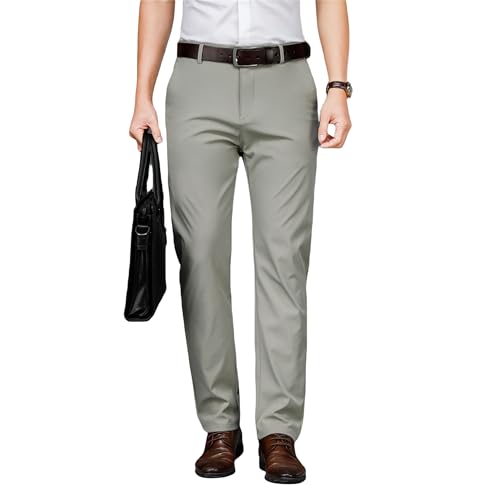 [jecjec] スラックス メンズ スリム パンツ ノータック ストレッチ オールシーズン ズボン 裾上げ済み 薄手 厚手 ロング リラックス ビジネス 通勤 細身 ゴルフ ボトムス グレーW31