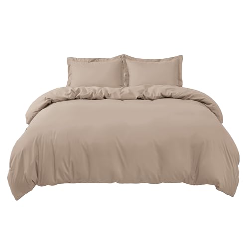 Image of Bedsure Duvet Cover Full Size, 3Pcs Double Brushed Bedding Set, Light Khaki | For Kids & Adults, 80 inchx90 inch Comforter Cover, Hotel Luxury, All Season, Breathable, Easy Care, Lightweight, Zipper Closure