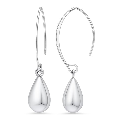 925 Sterling Silver Teardrop Earrings for Women with Hook | Lightweight 40MM Large Sterling Silver Dangle Earrings | Hypoallergenic Wire Dangle Drop Earring by MAX + STONE