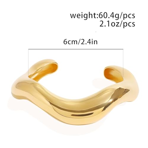 Gold cuff bracelets for women Chunky Heavy Metal Open Cuff Bangles for Women Irregular Wide Arm Bracelet(golden)2