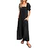 KIRUNDO Women 2025 Summer Maxi Dress Casual Loose Puff Sleeve Square Neck Maternity Flowy Long Beach Dresses with Pockets(Black, Medium)
