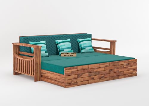 Image of Solid Sheesham Wooden Sofa Cums Bed with Mattresses for Living Room|Rosewood 3-Person Sofa Cums Bed for Bedroom Without Pillow (G-Natural Finish)