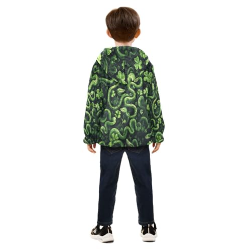 Green Shamrocks Snakes Pattern Toddler Fleece Jacket Girl Boys Hooded Fleece Jacket Coat Warm Outwear Zip-up 3-10T4