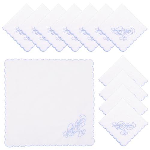 Image of 12PCS Wedding Handkerchief Bride 11" x 11" Happy Tears Cotton Mother Father Groom Bride Handkerchiefs with Scallop Lace Edges for Wedding Day