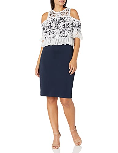 Tadashi Shoji Women's cld shlder ace Neoprene Dress, Navy/Ivory, 8