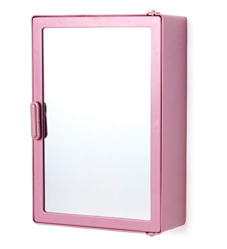 Image of Zoom Happy Bathroom Glossy Finish Plastic Mirror Cabinet Storage Chest /Shelves (Magenta)