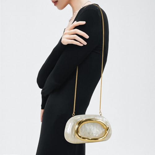 Clutch Purses for Women Formal, PU Leather/Marble Acrylic Evening Bags with Chain, Trendy Metal Handle Purses 20254
