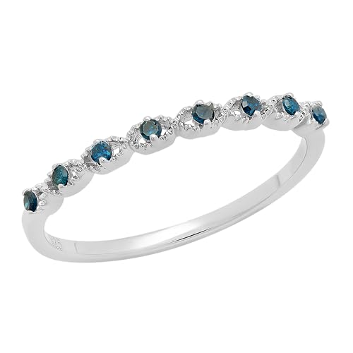 Dazzlingrock Collection 0.08 ctw Round Blue Diamond Ladies Anniversary Wedding Stackable Band Ring in 925 Sterling Silver