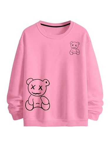 GORGLITTER Men's Bear Graphic Sweatshirt Anime Long Sleeve Crew Neck Drop Shoulder Pullover Tops