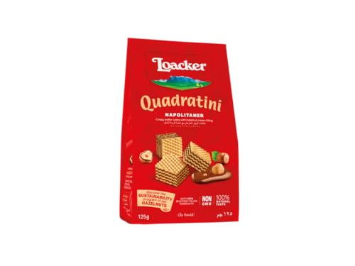 Image of Loacker Quadratini Napolitaner(Hazelnut) - 125g, Italy (Pack of 18)