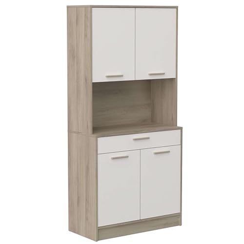 Demeyere - Mueble de cocina con encimera (3 estantes, 1 cajón, 1 nicho) - Óptimo para microondas y resistente al agua - Color roble Kronberg y blanco - 84 x 177 x 40 cm