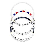 ZenVib チャーリー・カーク ビーズブレスレット、3個入り ヒーロー フリーダム レター ビーズ マーチ USA ブレスレット メモリアルA True Patriot Pray Justice リストバンド ギフトジュエリー, M, アクリル, 宝石なし