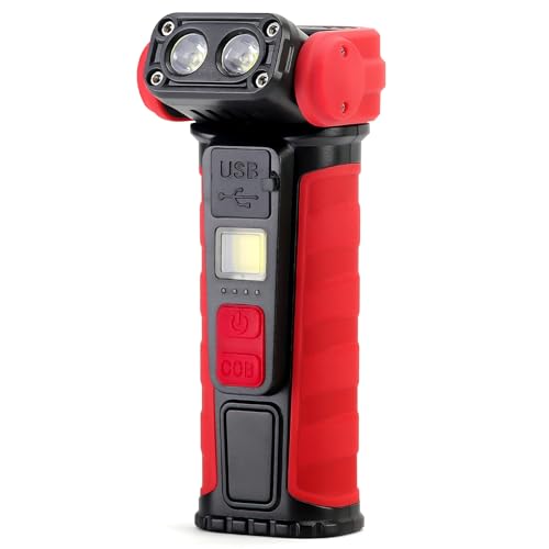Yizhet Linterna Led Recargable, 2 Fuentes de Luz y 6 Modos, 500LM, Giratoria 180°, con Base Magnética, Clip y Función Powerbank, Impermeable IP44, Linterna Pequeña Para Coche, Hogar, Camping