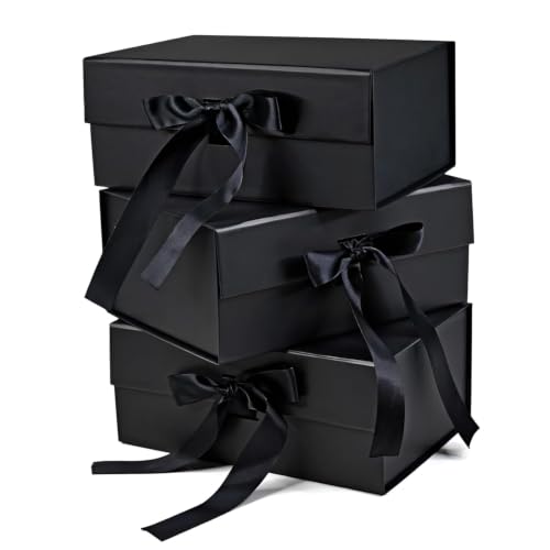 Image of RBS - Gift Box (23 x 16 x 10cm) Gift Boxes for Packaging (3 Pack) Decorative Gift Box empty Multipurpose Gift Hampers Holds Upto 5 kg Occasion Gifting Box Foldable Gift Packaging Boxes (Black)
