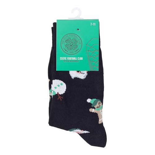 The Gift Scholars Official Licensed Celtic FC Xmas Socks – Black Pattern with Santa Face & Celtic Branding – Men's & Boys Christmas Sock 4-7