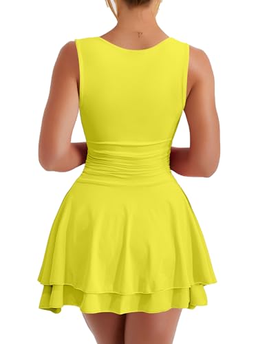 Image of Kaximil Women's Square Neck Ruffle Hem Mini Dress Ruched Waist Short Party Dresses