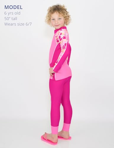 Image of Tuga Girls Long Sleeve Rash Guard and Swim Legging Bathing Suit Set, UPF 50+