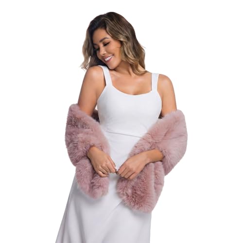 SHUERIET Womens Faux Fur Collar Scarf Wrap Winter Warm Stole Shawl Shrug Neck Warmer Bridal Wedding Thanksgiving Christmas