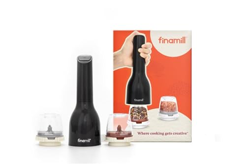FinaMill Classic Battery Spice Mill – Battery Operated Salt and Pepper Grinder Set, Includes 2 Interchangeable Spice Pods, Adjustable Coarseness, Ceramic Grinder, LED Light, Home and Kitchen Gift Set