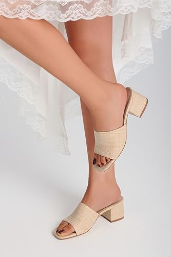 MeiLuSi Heeled Sandals for Women, Raffia Sandals Chunky Block Heels Square Open Toe Mules Vacation Summer Shoes Slip On Natural Raffia Size 10 — view 6