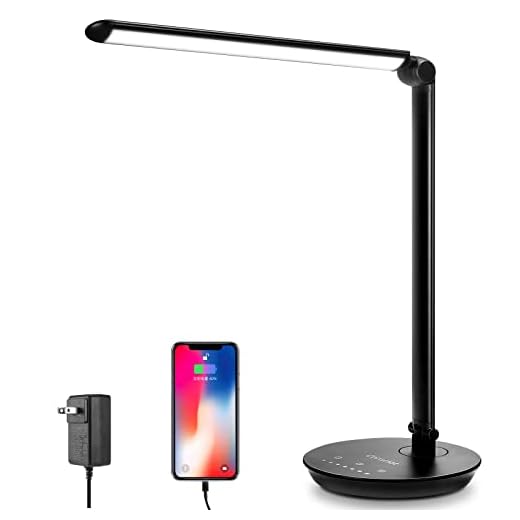 Consciot ATL002-US-V1 12W LED Desk Lamp, Dimmable and Adjustable Table, Touch-Sensitive Control Panel, with 5 Lighting Modes 7 Brightness Levels, Timer and 5V/2.1A USB Charging Port, Black