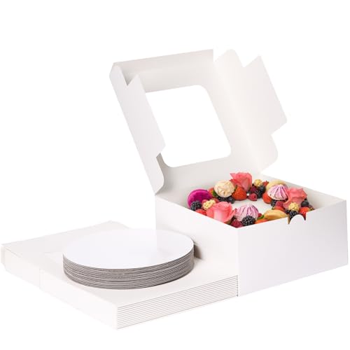 El Mejor Listado de Cajas para tartas los mejores 10. 44 Moretoes - Juego de 24 cajas para tartas de 25.4 x 25.4 x 12.7 cm, caja para pasteles con tablas y calcomanías, cajas desechables para panadería con ventana para el día de San...