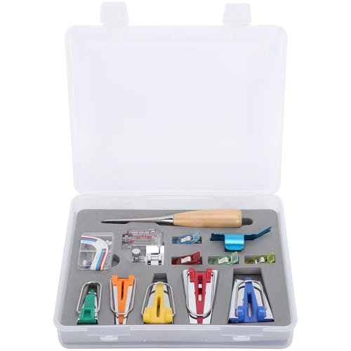 El Mejor Listado de Cintas al sesgo disponible en línea. 48 Juego para hacer cinta al bies, kit de fabricación de cinta diagonal, 6/9/12/18/25MM, punzón, prensa de pie, alfileres, herramienta de costura para proyectos de acolchado