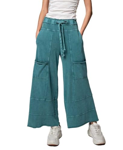Easel Mineral Wash Knit Cargo Pants Teal Green Medium