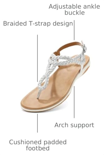 Image of UBFEN Womens Flat Sandals Dress Braided T-Strap Thong Sandals with Arch Support Comfortable for Walking