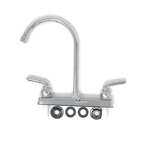 Chromed Surface 8" Two-Handle Tall Stainless Steel Spout Kitchen Faucet 8-Inch Center Hole [1113 Pf] Ada Plastic (Pom) Body Hi Rise Spout No Lead #TOP2