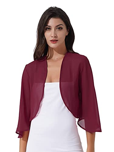 Freebily Écharpe Etole Femme Boléro Mariée Cérémonie Cocktail en Mousseline De Soie pour Robe Mariage Soirée Cardigan Châle Casual de Plage Vacances Blouse Top Wrap Haut Bordeaux Taille Unique
