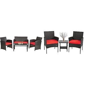 FDW Outdoor Furniture 4 Pieces Patio Furniture Set Wicker Conversation Set Rattan Chair Patio Set & 3 Piece Outdoor Furniture Set Patio Furniture Wicker Chairs Conversation Bistro Set 2 Rattan Chairs