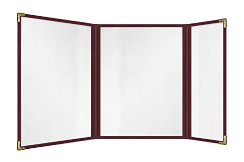 Goodsmart Restaurant Menu Covers – 25 Pack Burgundy 6 Views Trifold, Side-Loading Menu Holders, Vinyl &amp; Plastic Café Menu Covers, Clear Menu Sleeves, Fits 8.5" x 11" &amp; 4.25" x 11", Gold Corners