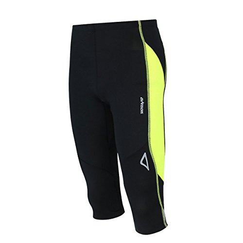 Airtracks FUNKTIONS Laufhose 3/4 LANG PRO AIR/Running Hose/Tight/Kompression/Reflektoren - XXL - schwarz-neon