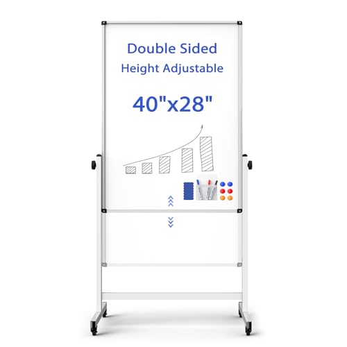 Rolling Whiteboard on Wheels, Double-Sided Magnetic Dry Erase Board with Stand, Mobile White Board for Office, Classroom, Home (28