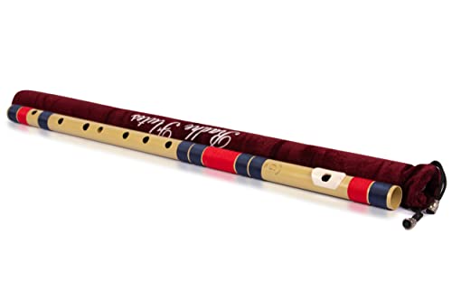 Image of Radhe Flutes PVC Fiber Bass G With Velvet Cover (Beige Flute With Dark Blue & Red Threads)