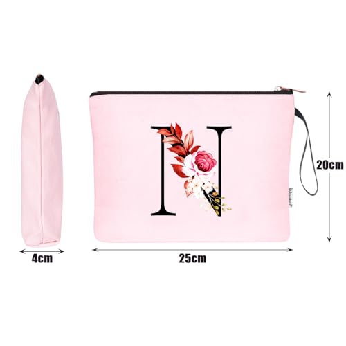 Image of Vavabox A-Z Personalized Makeup Bag, Birthday Gifts for Women Mom, Gifts for Best Friend, Bride Bridesmaid Cosmetic bag (N, 06-Pink)