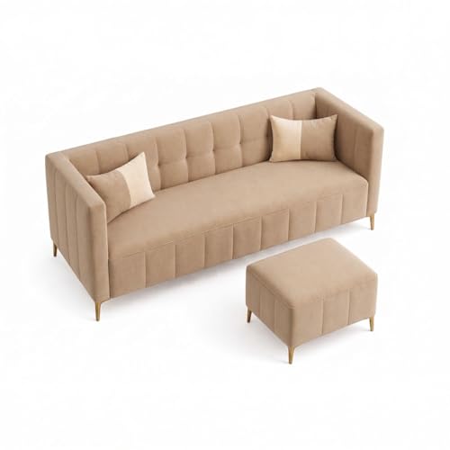 Image of SOCOZI Stylluxe 4 Seater L Shape Sofa Set with Movable Ottoman | Flexible Left or Right Layout | Soft Velvet Suede Fabric | Modern Design | Plush Comfort Cushions for Living Room (Beige)