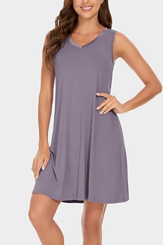 GYS Womens Bamboo-Derived Viscose Nightgowns Soft Sleeveless V Neck Nightdress Lightweight Sleep Shirt S-4XP4