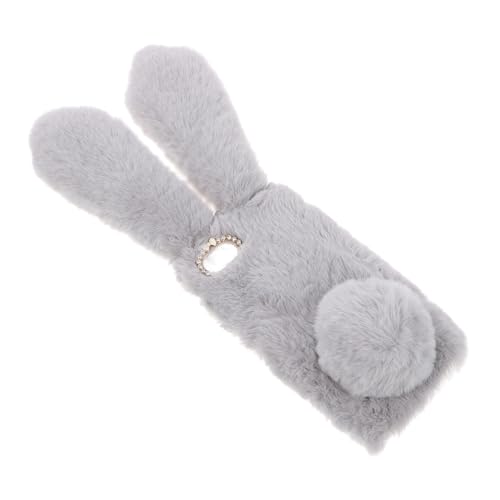 MALUGOGO 用ライトグレーぬいぐるみウサギデザインソフトケース キラキラ水晶フレーム付き 耐衝撃カバー 女子向けファッショナブル携帯保護