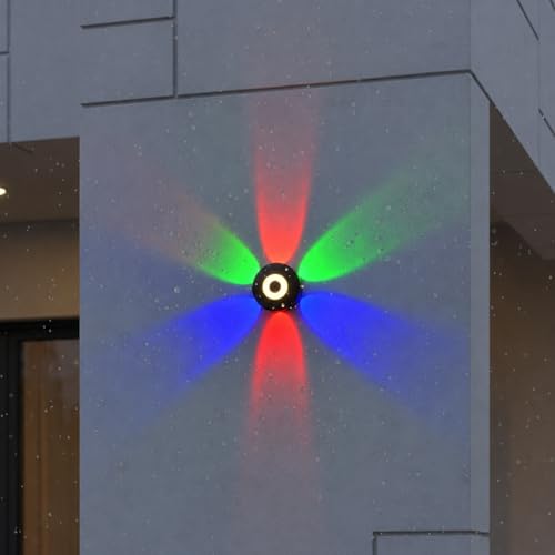 Image of FERA Waterproof Up Down Led Wall Lamp, Aluminium IP65 Body 6+1 Ray, Multycolor, Indoor /Outdoor Decorative Wall Sconce Light,(HaloBeam 6 Way Multy)