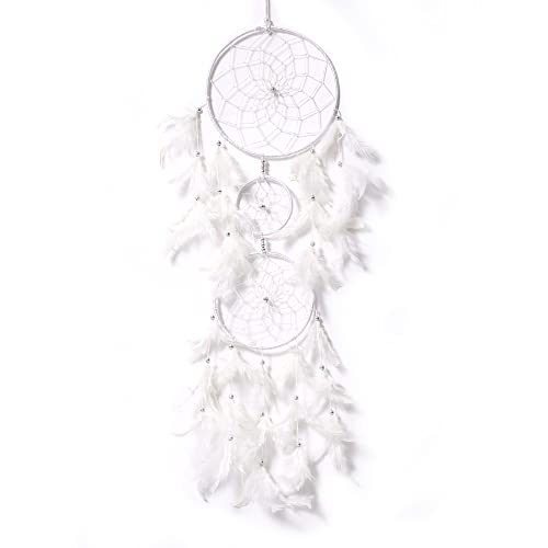 Image of Handmade Dream Catcher Wall Hanging with Feathers, Home Decor for Kids Room, Bedroom, Living Room & Balcony Decoration, Gift Item (Pack of 1, 18x82 cm, White)