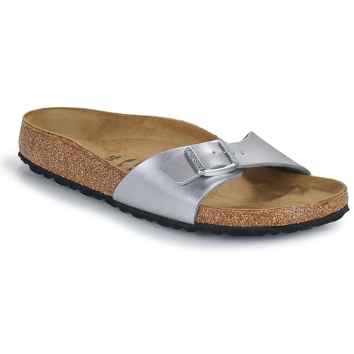 Birkenstock Madrid Birko-Flor Damen Pantoletten Silver 040413 37 EU Schmal