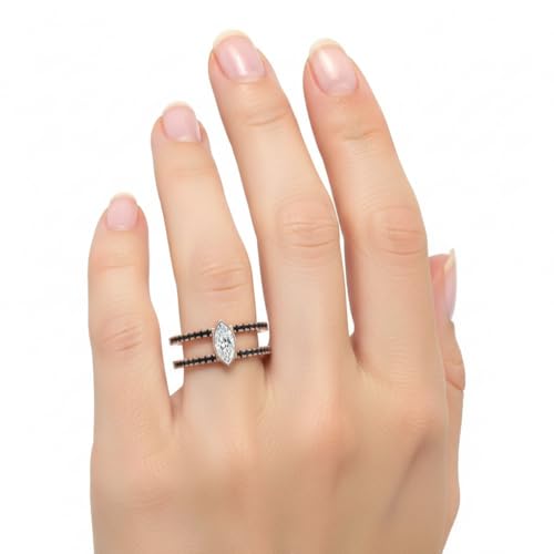 Image of Choose Your Gemstone Marquise Bezel Set Diamond CZ Band Rose Gold Plated Marquise Shape Split Shank Engagement Ring Lightweight Office Wear Everyday Gift Jewelry US Size 4 to 12